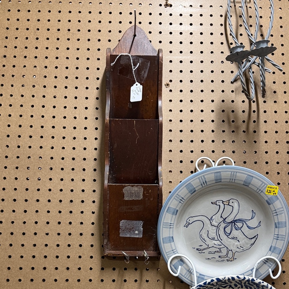 Wooden Wall Mail Holder with Hooks